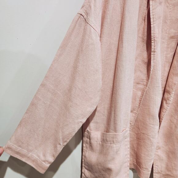 Eileen Fisher Pink 100% Organic Linen Shaw Collar Blazer Size LP Lagenlook Beach - Picture 3 of 11